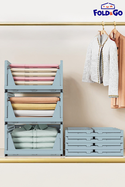 Fold&Go (3 τεμάχια) Συρόμενο ράφι πολλαπλών χρήσεων για ντουλάπι εντός οργάνωσης ρούχων και αξεσουάρ σπιτιού "Μπλε"