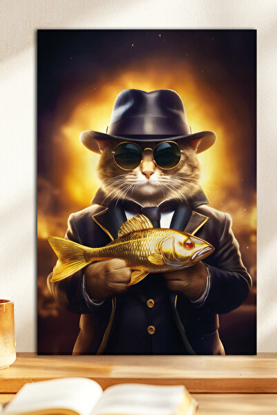 Zevahir Mobilya Dekorasyon 1 tablă MDF cu aspect de lemn tematică Tetikçi pisică