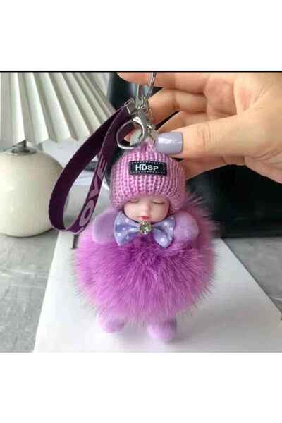 Genel Markalar Sevimli Ponpon Uyuyan Bebek Peluş Araba Çanta Anahtarlık Aksesuar
