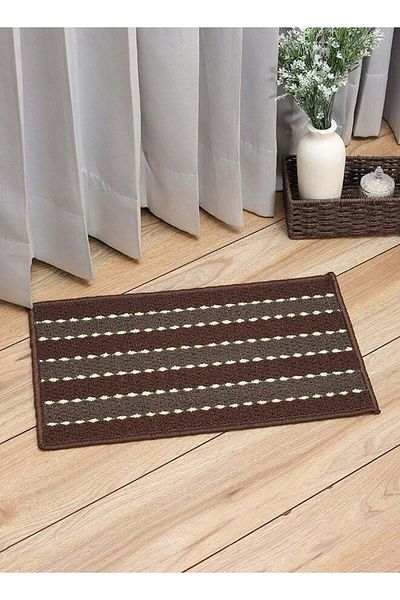 STATUS CONTRACT Anti Slip Front Door Mat | Living Room Rug for Entrance Doors (Brown Lines), 38 x 58