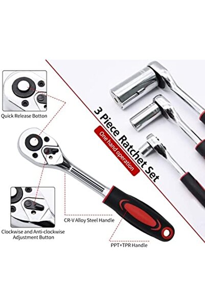 Generic 3 Pcs Professional Heavy Duty Ratchet Tool Set, Durable Drive Ratchet Wrench 1/4", 3/8"