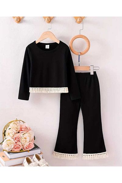 CINARIUM Tassel Detailed Spanish Trousers and Blouse 2-Piece Girl's Bottom Top Set