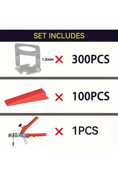 Choice4 Clips 1.0mm 300Pcs Clips and 100 Pcs Plastic Tile Leveling System with 1 Pliers Tool (Accessories Ar