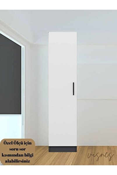 VISNES 1 Kapaklı Raflı Dolap Antrasit - Beyaz Tek Kapılı Gardrop