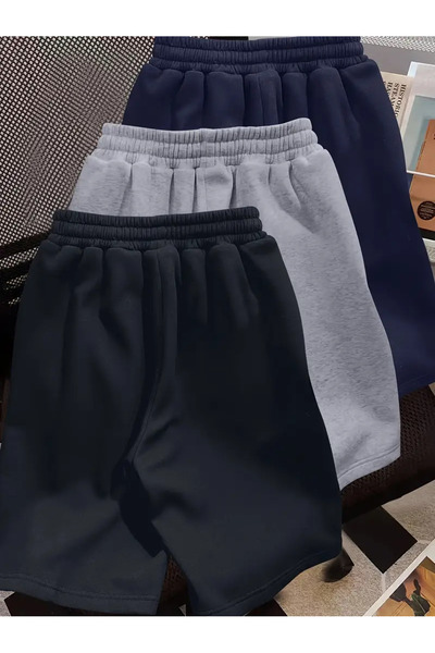 FUWEAR Gri - Siyah - Lacivert Renk 3'lü Büyük Beden Erkek Bermuda Şort - 3 adet