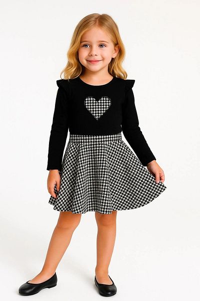 My Hanne Girls' Suit with Plaid Heart Embroidery Skirt 20455