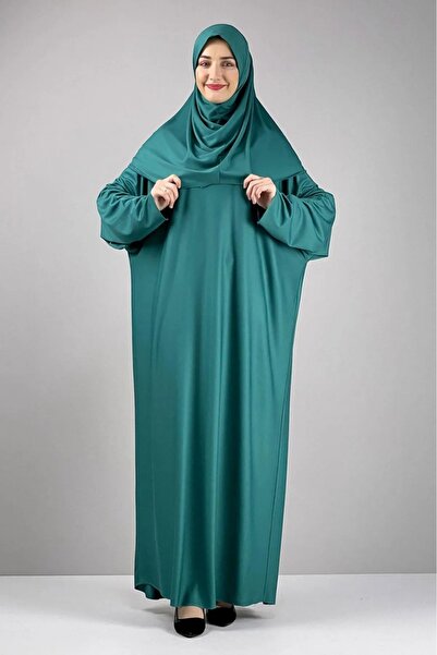 Defkay Tek parça başörtülü düz renk hafif kumaş kadın namaz elbisesi