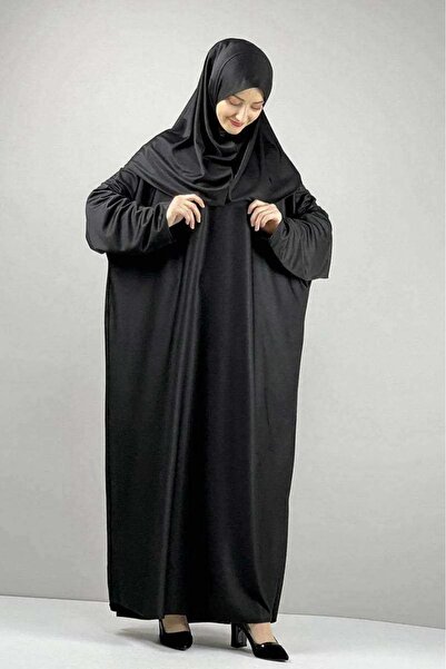 Defkay Tek parça başörtülü düz renk hafif kumaş kadın namaz elbisesi