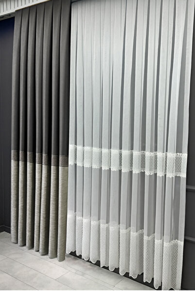 Emuz Fundal pentru tablă Cortina în dungi în carouri Gri antracit 1/3 pliat f...