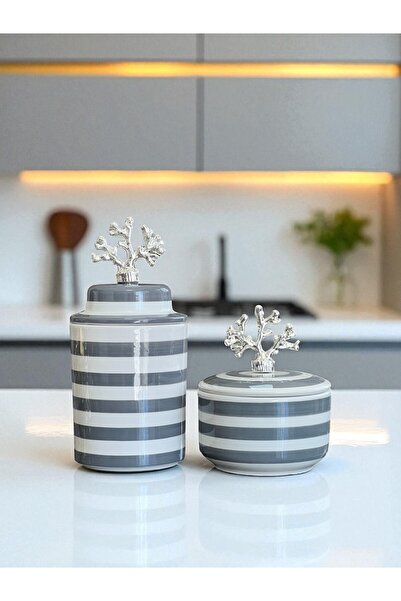 ferayhome Kitchen Accessory Ceramic Lid Gray Zebra Cylinder Gray Zebra Can Silver