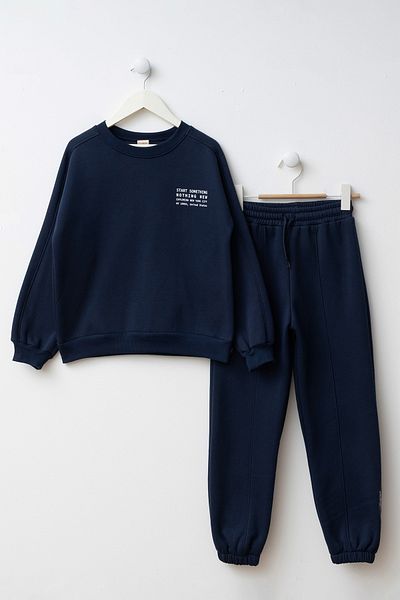 Minipodyum Label Detailed Printed Boys' Top and Bottom Tracksuit Set