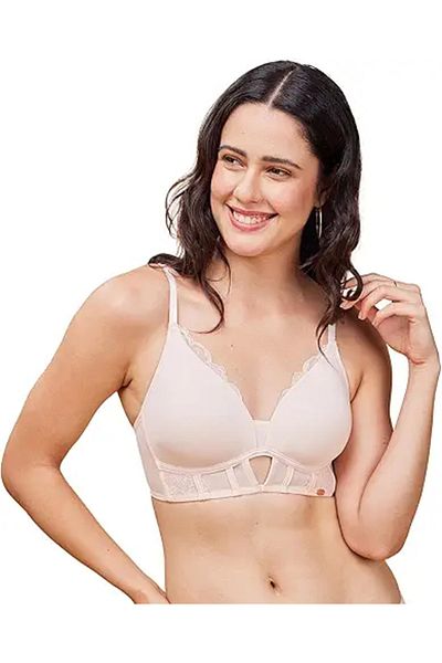 Enamor Women's Nylon Blend Wire Free Casual T-Shirt Bra (F134_Pearl Blush
