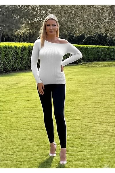 FLEX FASHION New Season Shoulder Detail Trend Knitwear Badi White