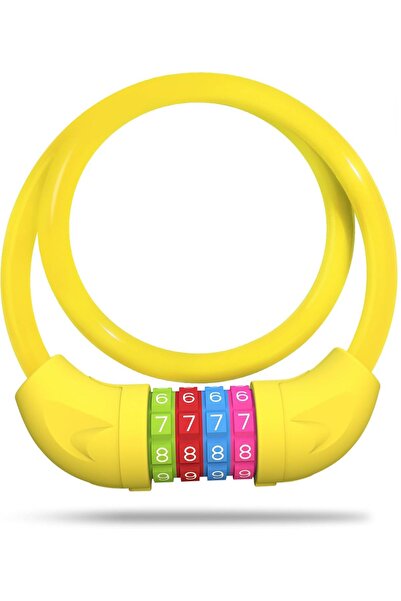 Generic Bicycle Combination Lock – 4-Digit Code Bike Lock (10 x 650 mm) – Anti-Theft Cable Lock - Yellow