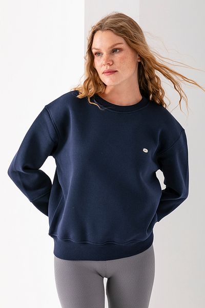 GİYSA Women's Crew Neck Bow Accessory 3-Strand Sweatshirt Navy Blue - 2624