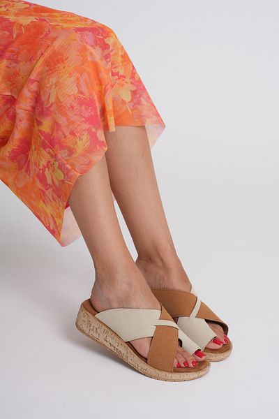 Taran Laura Women's Flip Flops Cross Detailed Stylish and Comfortable Cork Sole Slippers