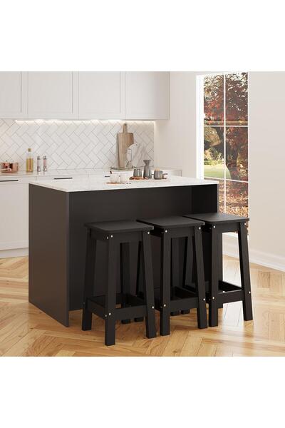 Bimossa Miro G4531 3 Adet Siyah Bar Tabureli Mutfak Adası – Siyah Bar Tabureli, Antrasit Gövde, Carrara Üst