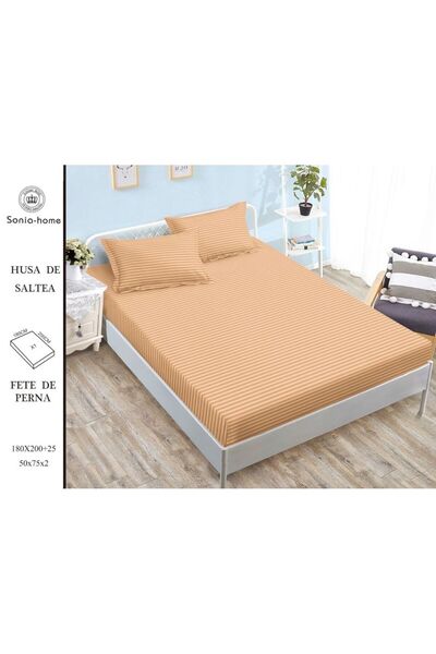 OEM Bed cover and 2 pillowcases, with elastic, Sonia-Home, Damask, 1 person, Plain, 140x200cm, Peach