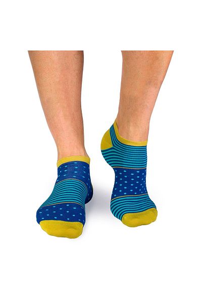 Pirin Hill FINE BAMBOO short bamboo socks with turquoise blue polka dots and stripes