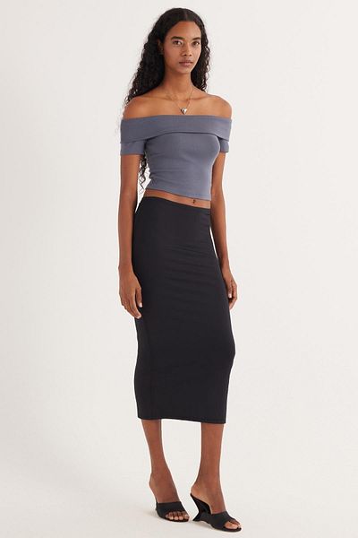 Tudors Women's Slim Fit Slim Fit Midi Length Black Skirt