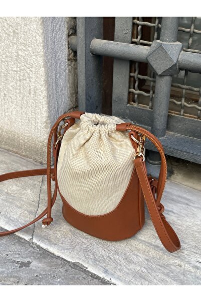 nura Taba Women's Linen Mini Drawstring Hand and Shoulder Bag