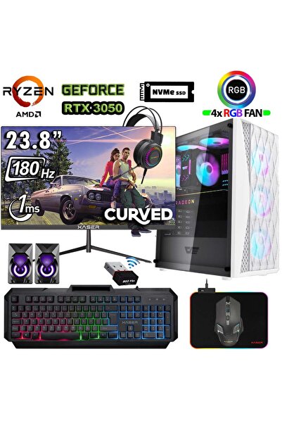 XASER Xsr1198 Ryzen 5 5500 32GB Ram 1TB M.2 NVMe SSD 6GB RTX3050 23.8" 180Hz Curved Masaüstü Oyuncu