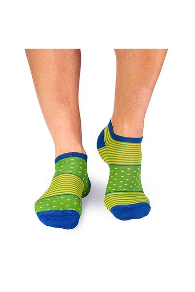 Pirin Hill FINE BAMBOO short bamboo socks with lime green polka dots and stripes