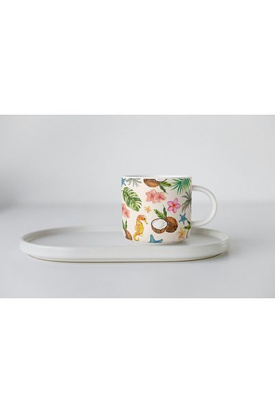 EYBaskı Tasarım Mixed Color Summer Themed Pattern Printed Porcelain Mug