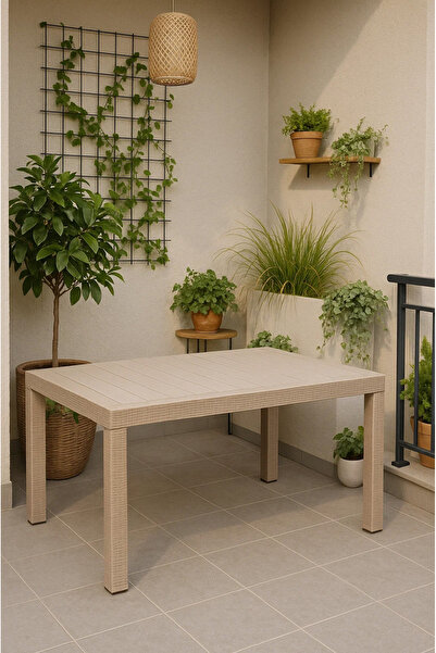 SANDALİE Nova Masa Rattan 90x150 Camsız Bahçe&balkon&teras Masası - Cappucino