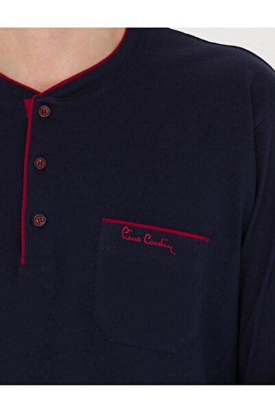 Pierre Cardin Erkek Lacivert Penye Pijama Takımı Kutulu Damat Çeyiz Seti +1 Çift Çorap Hediyeli