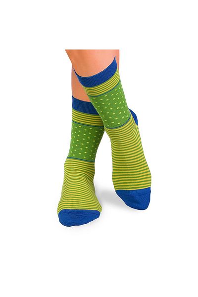 Pirin Hill FINE BAMBOO bamboo socks with lime green polka dots and stripes