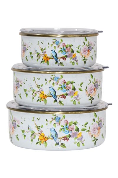 PR HOME Sparrow Enamel Triple Storage Set