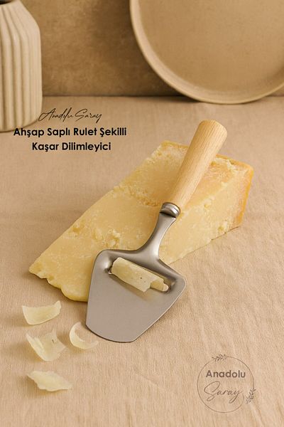 Anadolu Saray Stainless Steel Luxury Wooden Handle Roulette Shaped Cheddar and Cheese Parmesan Slicer