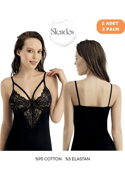 Şahinler Women'S, Lace Detailed, 95% Cotton 5% Elastane 2-Piece Undershirt