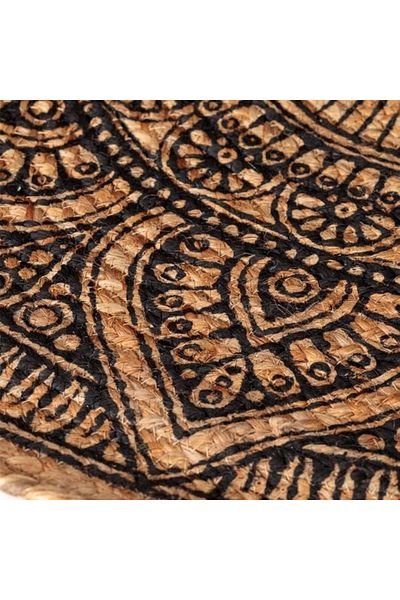 divendi-ro Round decorative jute rug with mandala pattern, 80 cm, beige