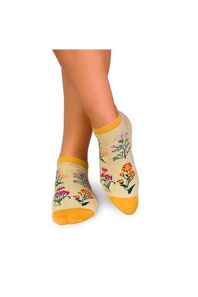 Pirin Hill Short cotton socks, floral pattern, Yellow