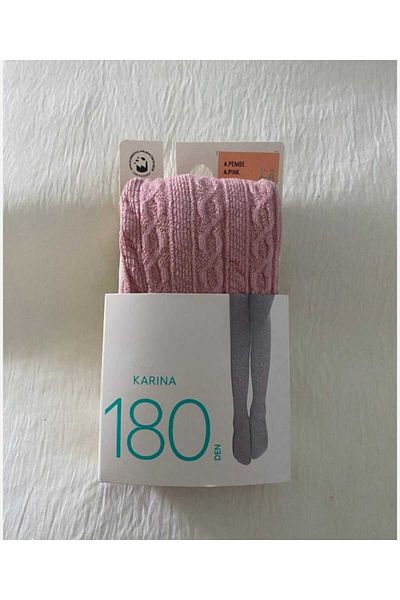 DÜVEN Pink Color Knitwear Toe Durable Patterned Children's Pantyhose - (Thick Wife Pantyhose)
