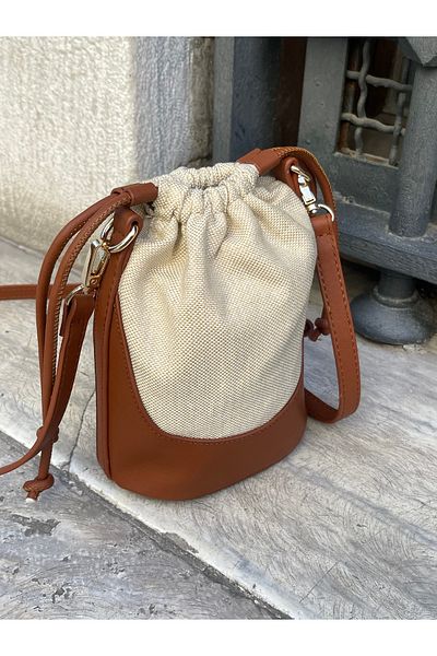nura Taba Women's Linen Mini Drawstring Hand and Shoulder Bag