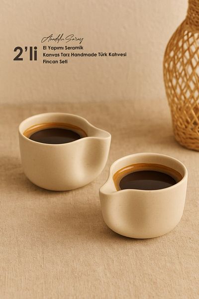Anadolu Saray Handmade Ceramic Canvas Model Turkish Coffee Cup Set – 2 Pieces