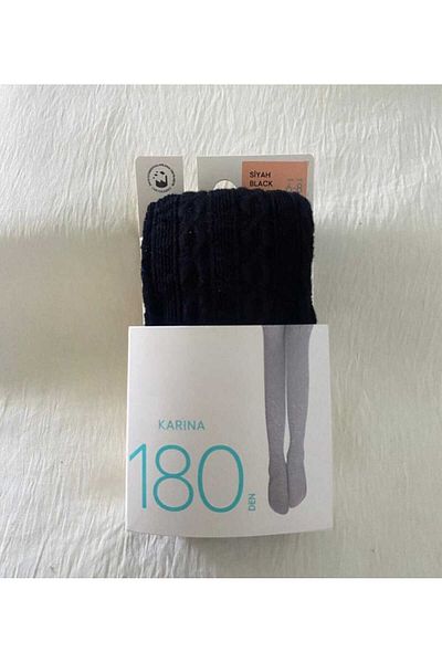 DÜVEN Black Color Knitwear Toe Durable Patterned Children's Pantyhose - (Thick Pantyhose)