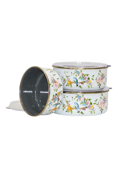 PR HOME Sparrow Enamel Triple Storage Set