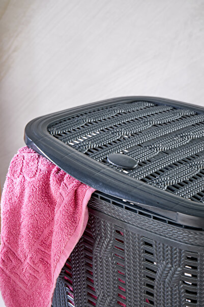 Homie Çamaşır Sepeti - Örgü Desenli Siyah 45 Litre Kirli Çamaşır Sepeti