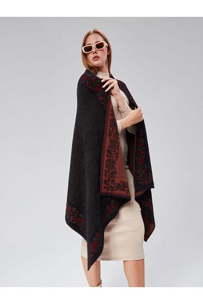 fiore fashion Shoulder Shawl Angora Black