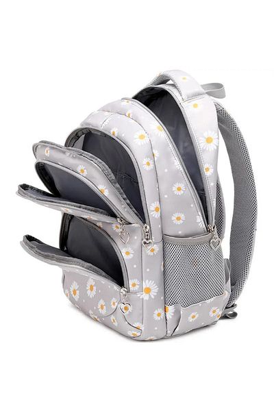 OricareFain School bag set with pencil case and bag, Daisy print, Water resistant, 43 x 29 x 16 cm, Albastru