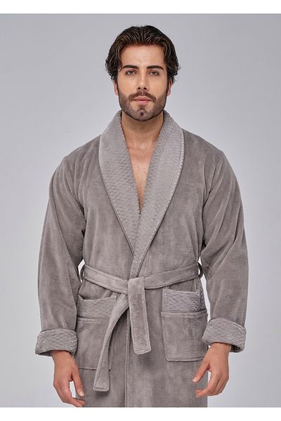 Nuşa Stylish Collar Pyramid Jacquard Bamboo Cotton Men's Bathrobe