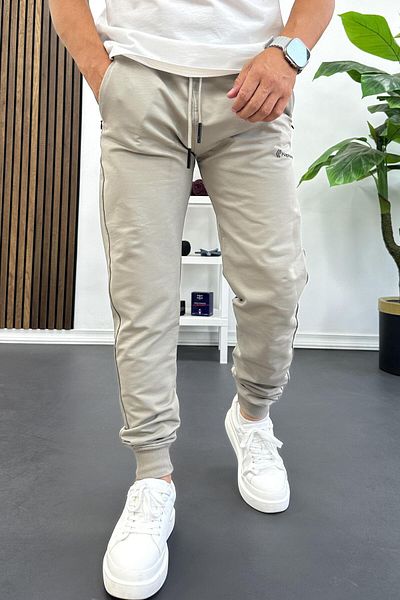 Edwox Men's Regular Fit Narrow Leg Elastic Leg Sweatpants Beige Edw406