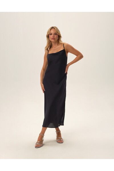 ESOTIQ Women's Satin Nightgown Maxi Sleep Dress Sleeveless Feminine Scoop Neck Side Slit | Jayla