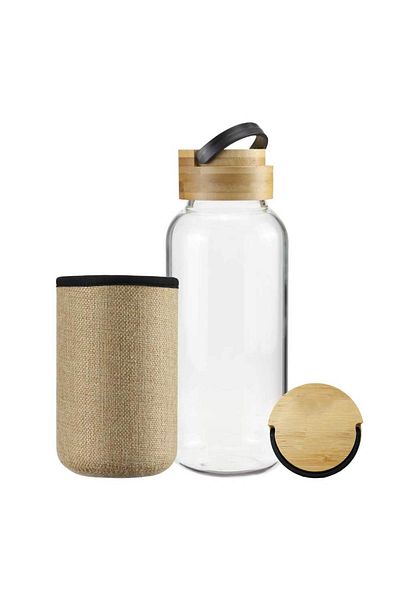 Wizart Glass Bottle with bamboo lid & Sleeve