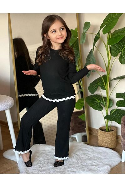 renkli diyar Girl's Bottom Top Set Long Sleeve Water Stone Bluz and Spanish Pants School Day Care Kindergarten Primary School