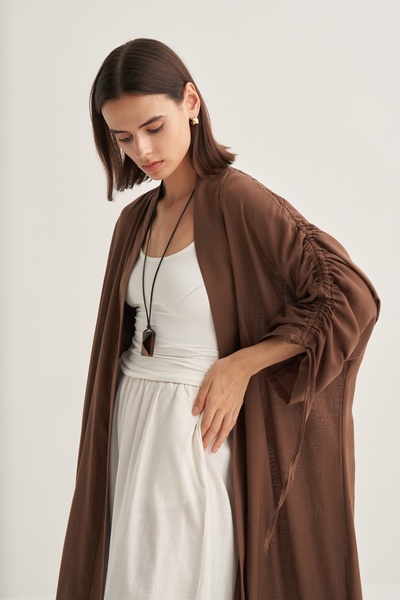 EBU Prive Women's Organic Cotton Drawstring Detailed Abaya Brown